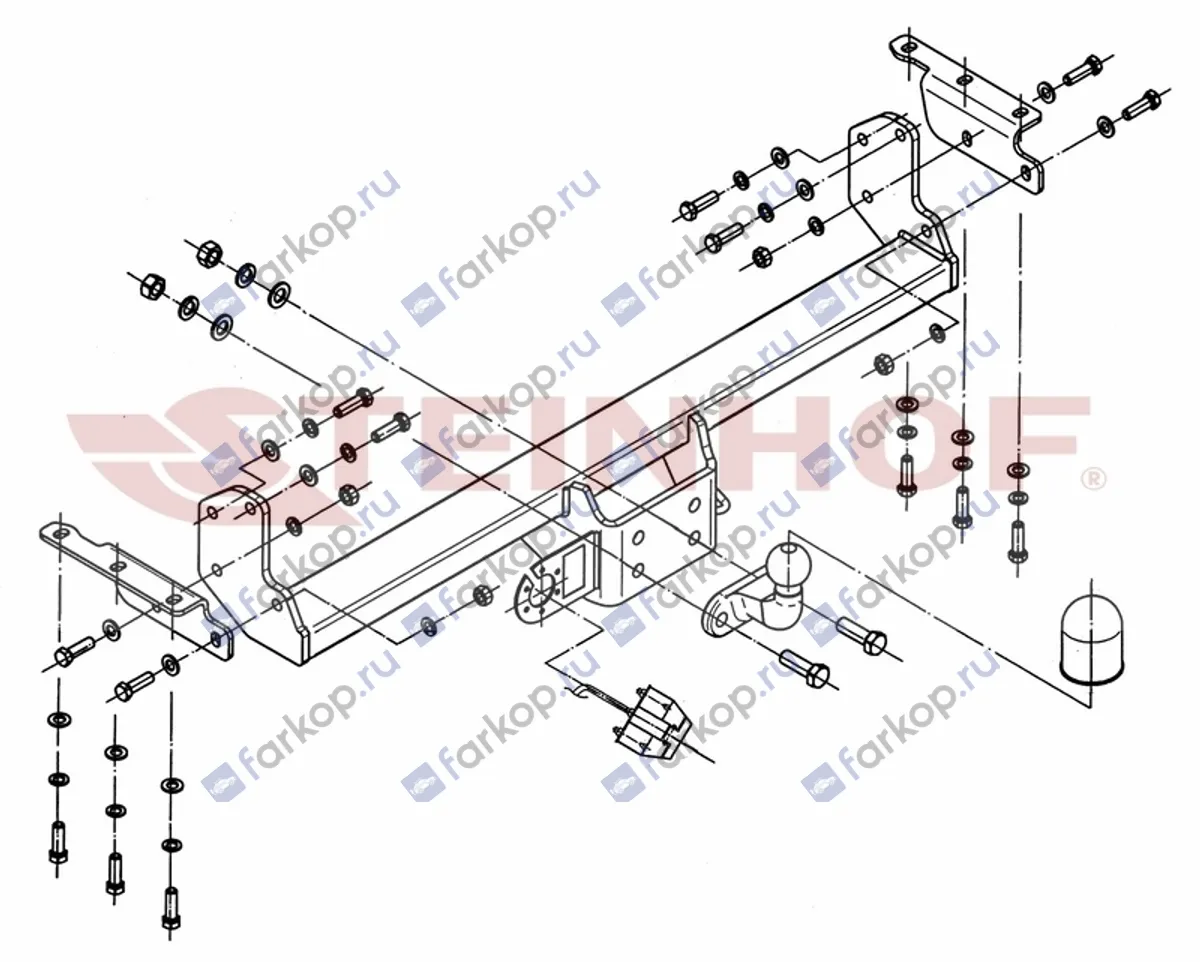 Фаркоп Steinhof для Nissan Navara 2005-2015, (трубчатый бампер) N-088 в 