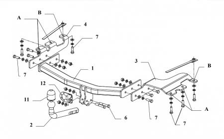 Фаркоп Auto-Hak для Dodge Caravan 2001-2008 (кроме STOWn GO) CH 45 в 