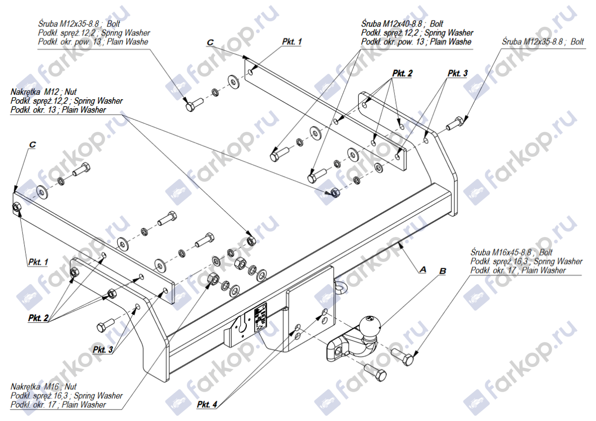 Фаркоп Imiola для Volkswagen Multivan T6 2015-, (шасси) W.029 в 