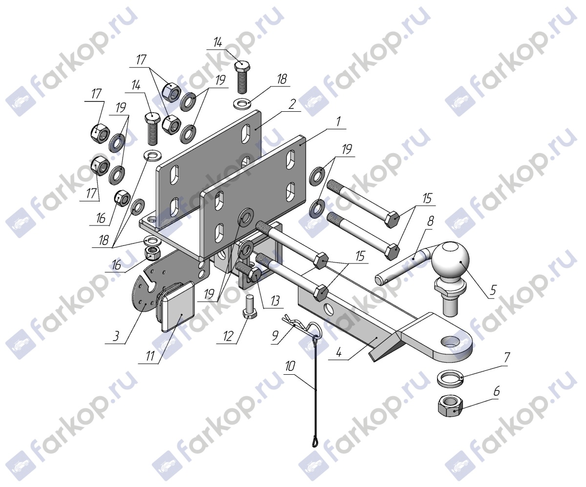 Фаркоп Лидер Плюс для Toyota Hilux (4WD) 2008-2010,(с задним силовым бампером) T114-E в 