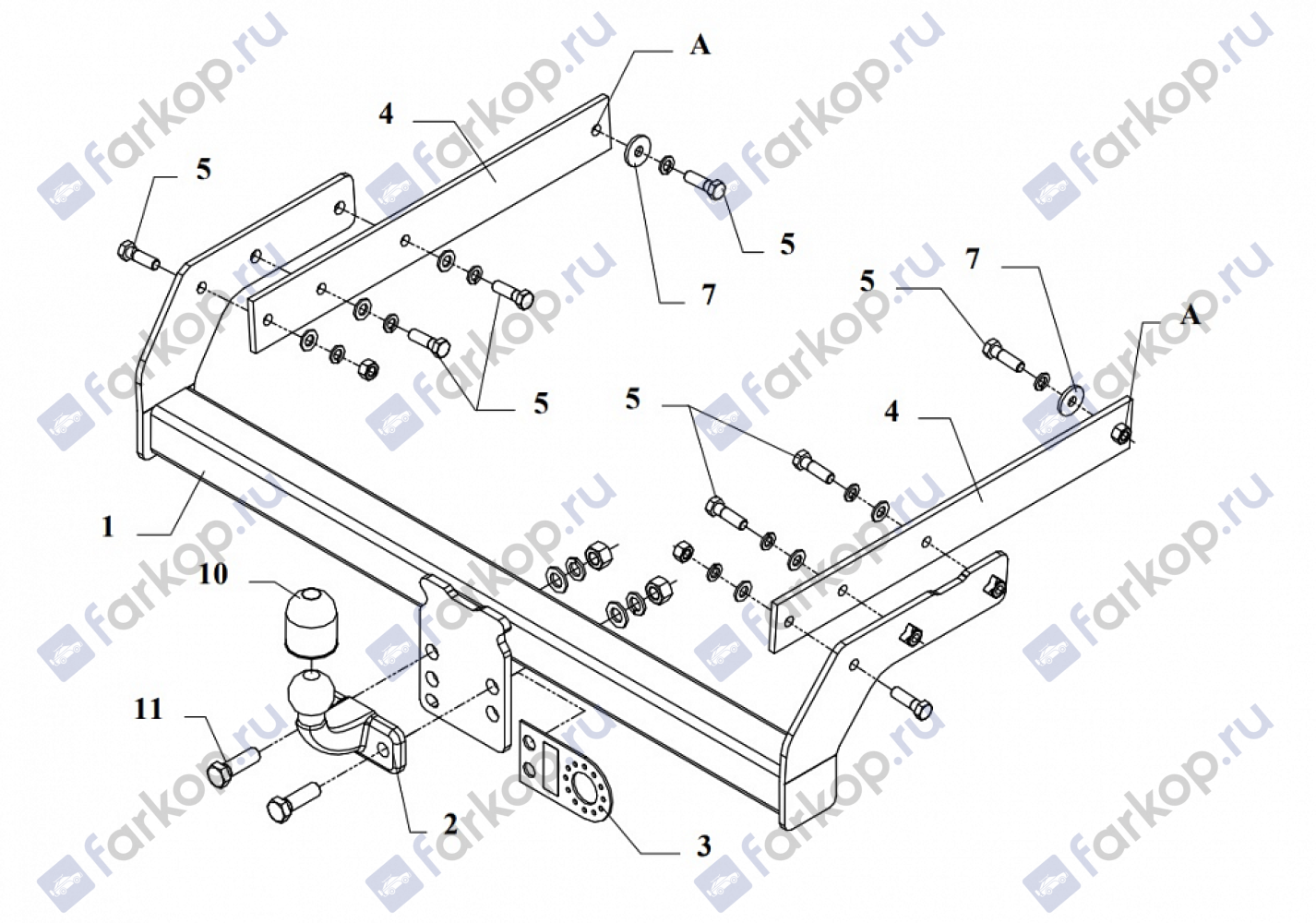 Фаркоп Auto-Hak для Volkswagen Transporter T5 2003-2015, (со сдвоенной кабиной) K 47 в 