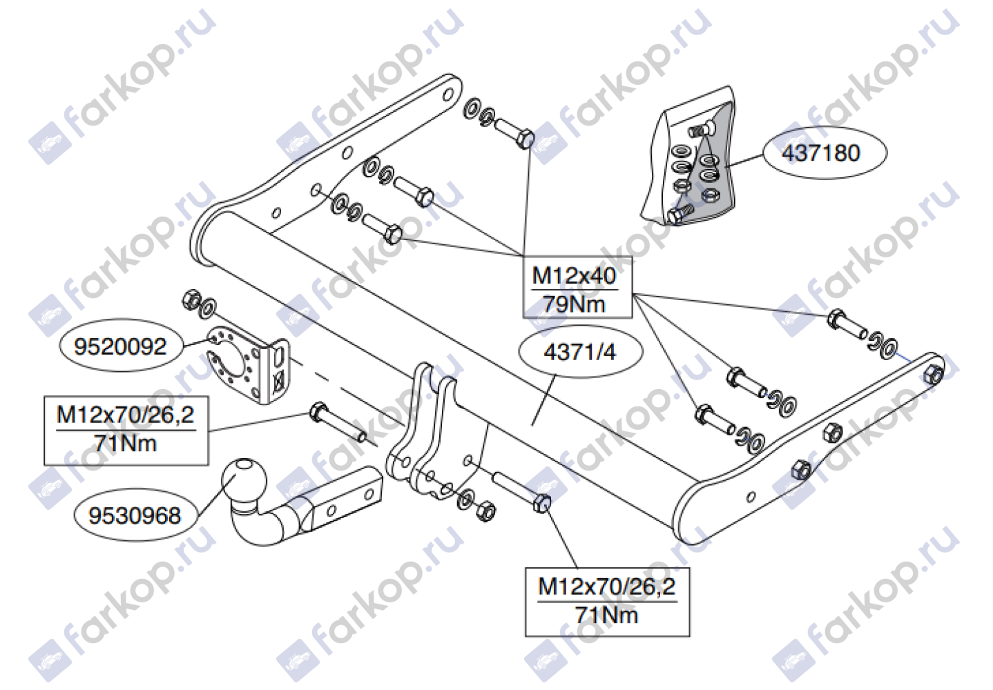 Фаркоп Brink для Volkswagen Caravelle T6 2015-, (кроме а/м с парктрониками) 437100 в 