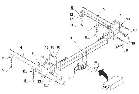 Фаркоп Auto-Hak для Audi A8 (S8, Quattro, 4D) 2002-2010 A 27A в 