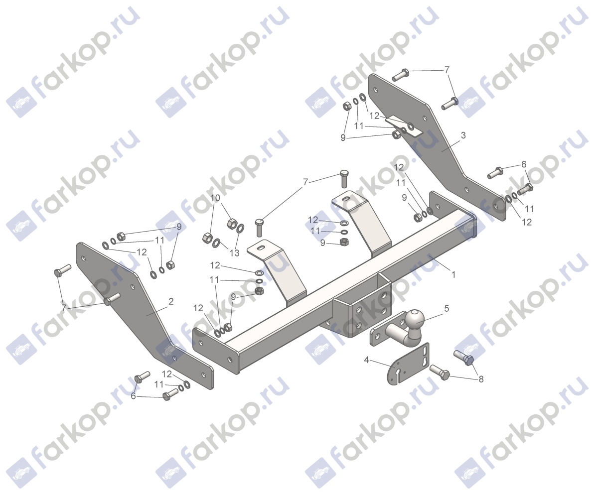 Фаркоп Лидер Плюс для Gaz Газель 2705 (кроме 4WD) 1994-2008 Арт. T-GAZ-01F T-GAZ-01F в 