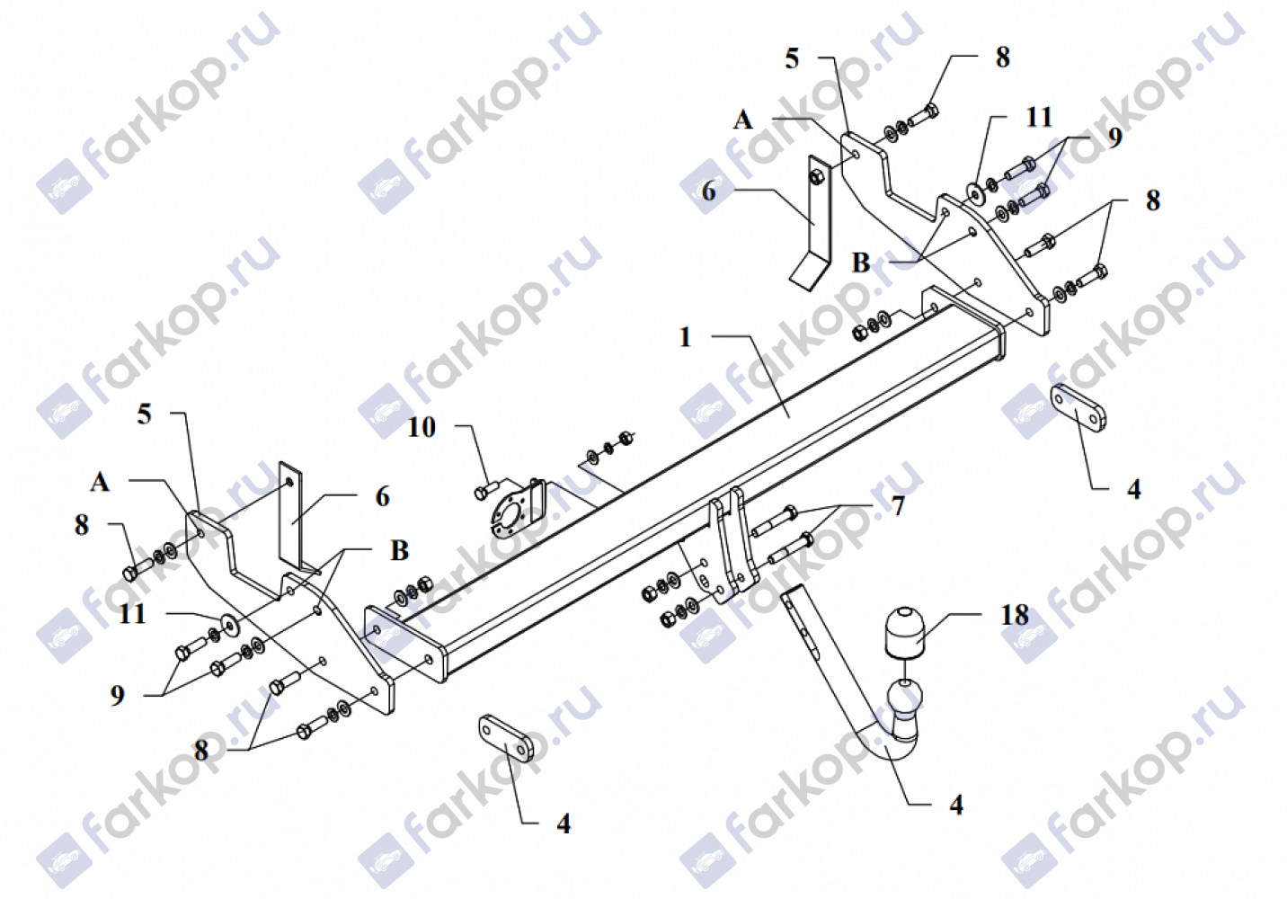 Фаркоп Auto-Hak для Toyota Hilux 4x4 2005-2010 0 64 в 