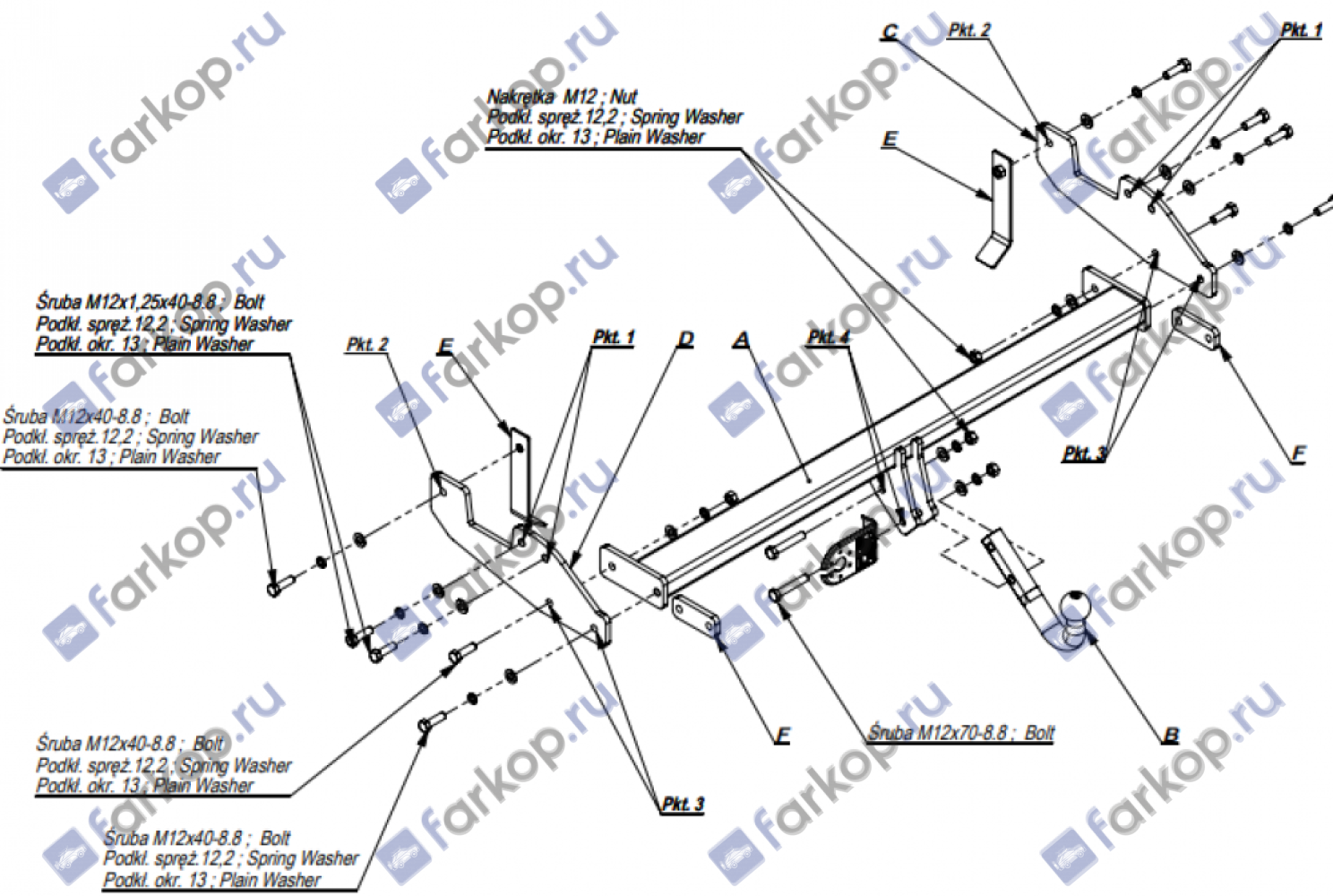 Фаркоп Imiola для с балкой Toyota Hilux 2005-2010, (для машин без подготовки) T.030 в 