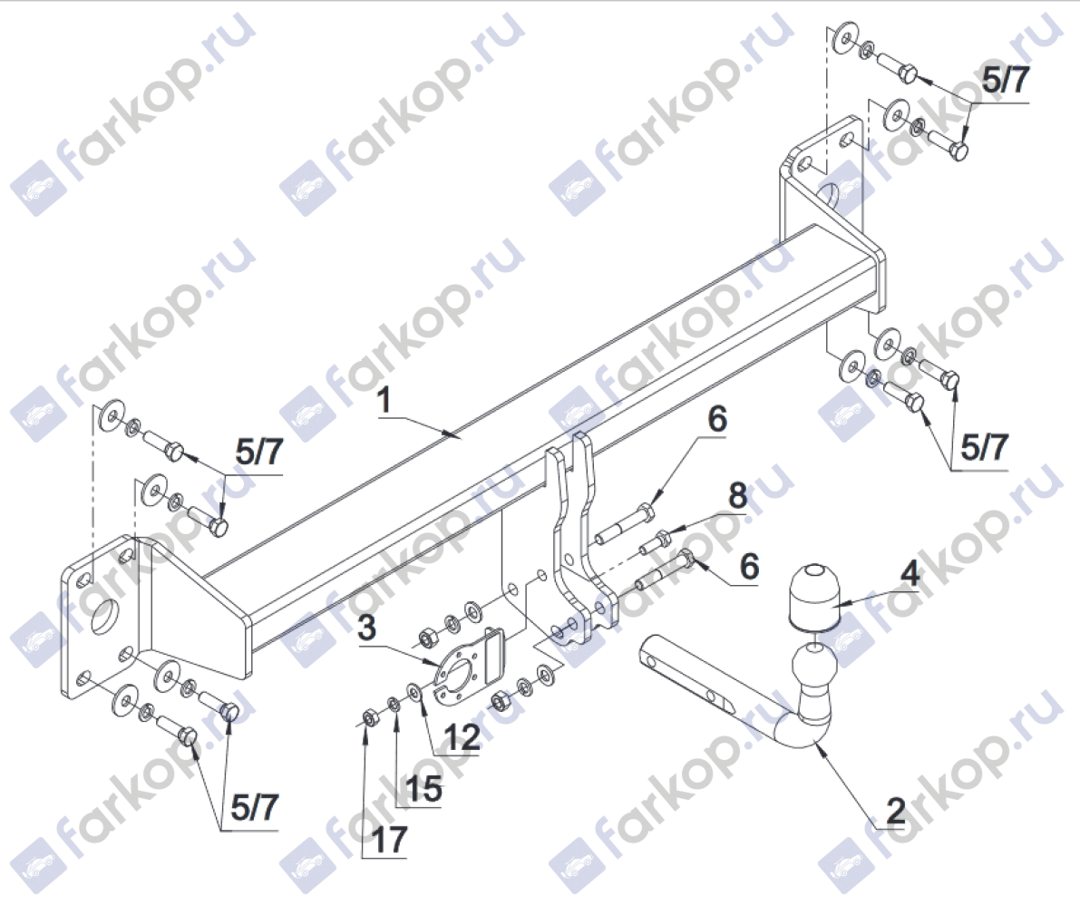 Фаркоп Auto-Hak для Volkswagen Touareg 2002-2014 K 46 в 