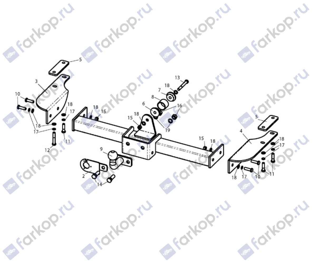 Фаркоп Лидер Плюс для Toyota Land Cruiser Prado J90 (5 дв) 1996-2002 Арт. T109-F T109-F в 