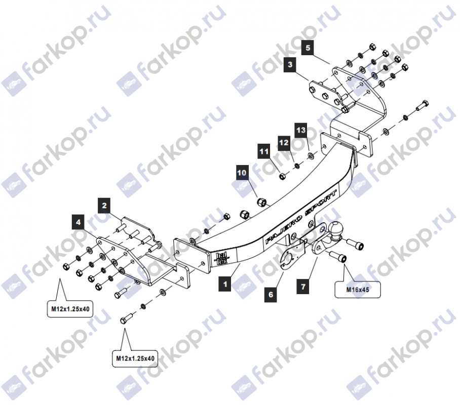 Фаркоп Baltex для Mitsubishi Pajero Sport 2017-2021 MP102E в 